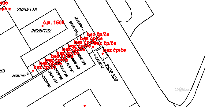 Opava 38110610 na parcele st. 2626/320 v KÚ Opava-Předměstí, Katastrální mapa