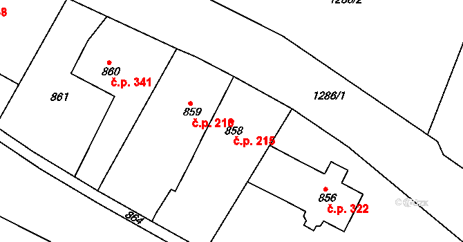Želechovice nad Dřevnicí 215 na parcele st. 858 v KÚ Želechovice nad Dřevnicí, Katastrální mapa