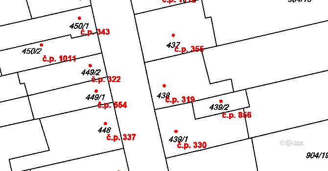 Malenovice 319, Zlín na parcele st. 438 v KÚ Malenovice u Zlína, Katastrální mapa