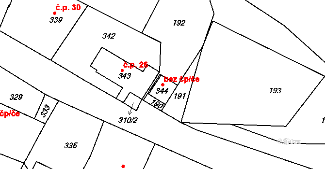 Lavičky 42941610 na parcele st. 344 v KÚ Lavičky, Katastrální mapa