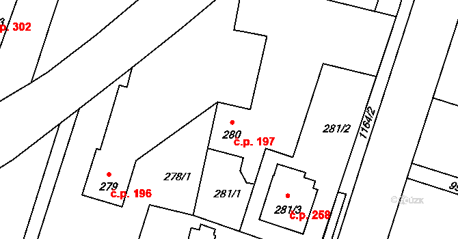 Oldřišov 197 na parcele st. 280 v KÚ Oldřišov, Katastrální mapa