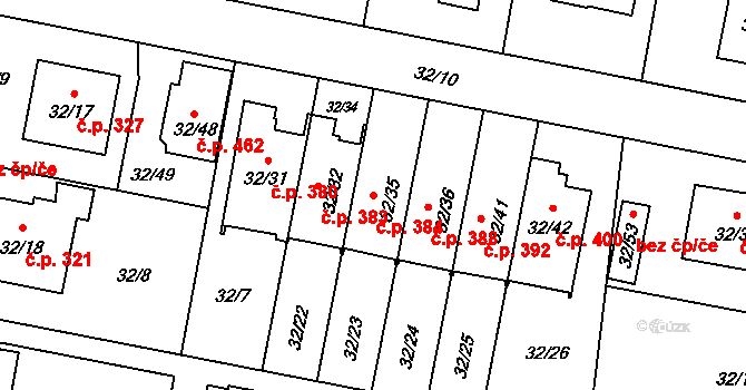Malé Hoštice 384, Opava na parcele st. 32/35 v KÚ Malé Hoštice, Katastrální mapa