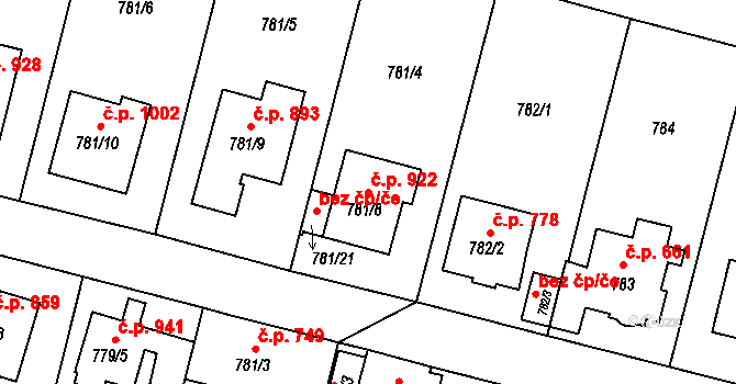 Kylešovice 922, Opava na parcele st. 781/8 v KÚ Kylešovice, Katastrální mapa