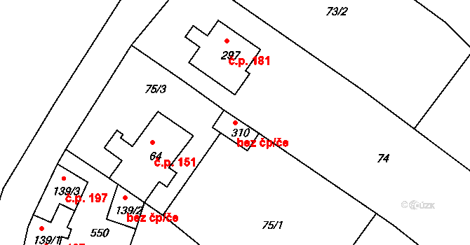 Holešov 47587610 na parcele st. 310 v KÚ Žopy, Katastrální mapa