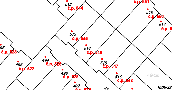 Ostrožské Předměstí 546, Uherský Ostroh na parcele st. 514 v KÚ Ostrožské Předměstí, Katastrální mapa