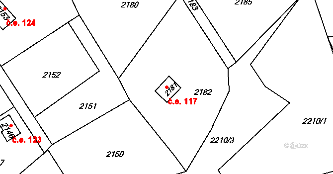 Buchlovice 117 na parcele st. 2181 v KÚ Buchlovice, Katastrální mapa