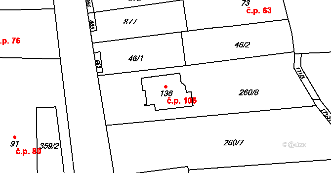 Loučka 105 na parcele st. 136 v KÚ Loučka u Bílska, Katastrální mapa
