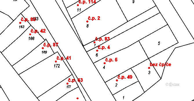 Zbýšov 4 na parcele st. 6 v KÚ Zbýšov, Katastrální mapa