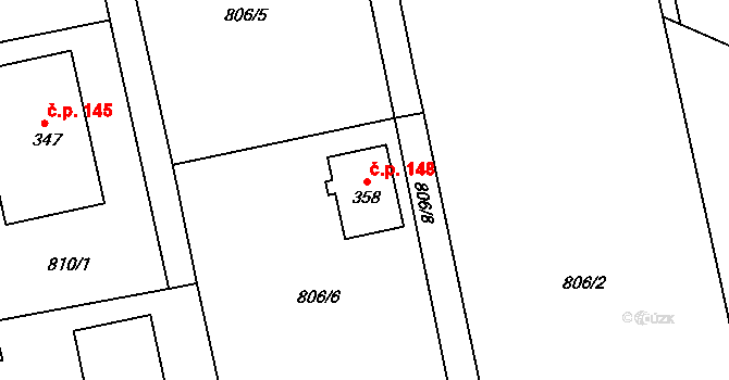 Studnice 148 na parcele st. 358 v KÚ Studnice u Náchoda, Katastrální mapa