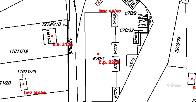 Bolevec 2238, Plzeň na parcele st. 670/3 v KÚ Bolevec, Katastrální mapa