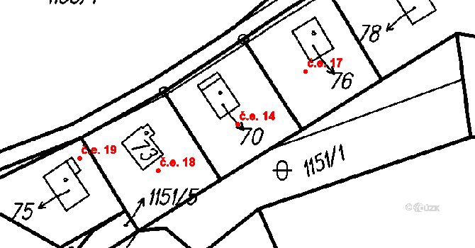 Maletice 14, Protivín na parcele st. 70 v KÚ Maletice, Katastrální mapa