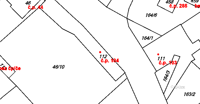 Čimelice 104 na parcele st. 112 v KÚ Čimelice, Katastrální mapa