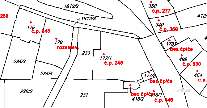 Milevsko 245 na parcele st. 177/1 v KÚ Milevsko, Katastrální mapa