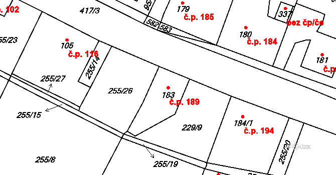 Blatnice 189 na parcele st. 183 v KÚ Blatnice u Nýřan, Katastrální mapa