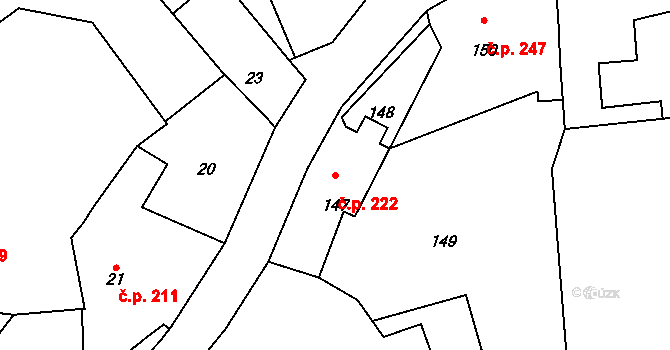 Průhonice 222 na parcele st. 147 v KÚ Hole u Průhonic, Katastrální mapa