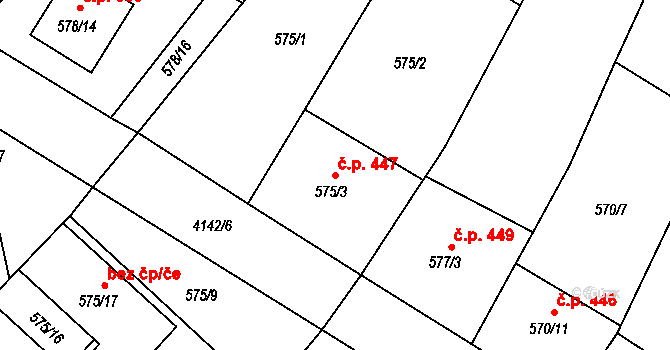 Jakubské Předměstí 447, Jaroměř na parcele st. 575/3 v KÚ Jaroměř, Katastrální mapa