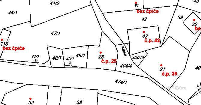 Jizbice 25, Náchod na parcele st. 28 v KÚ Jizbice u Náchoda, Katastrální mapa