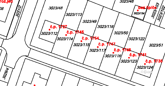 Mikulov 1754 na parcele st. 3023/115 v KÚ Mikulov na Moravě, Katastrální mapa