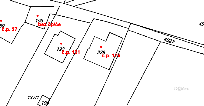 Český Rudolec 176 na parcele st. 328 v KÚ Český Rudolec, Katastrální mapa