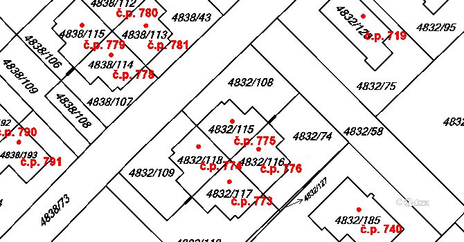 Sviadnov 775 na parcele st. 4832/115 v KÚ Sviadnov, Katastrální mapa