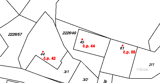 Štítné 44, Žirovnice na parcele st. 45 v KÚ Štítné, Katastrální mapa