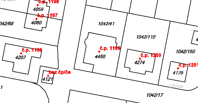 Valdické Předměstí 1199, Jičín na parcele st. 4450 v KÚ Jičín, Katastrální mapa