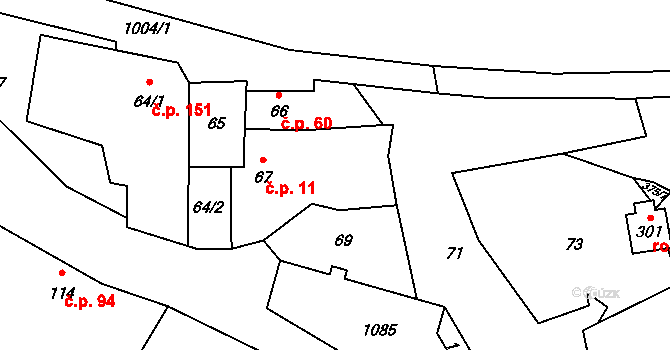 Měcholupy 11 na parcele st. 67 v KÚ Měcholupy u Žatce, Katastrální mapa