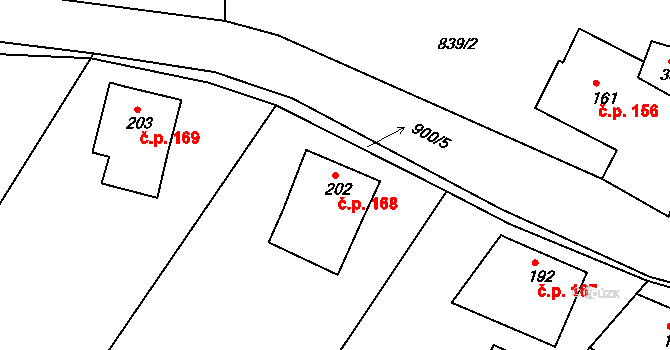 Sobíňov 168 na parcele st. 202 v KÚ Sobíňov, Katastrální mapa