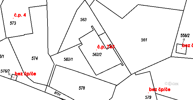 Jaktař 743, Opava na parcele st. 562/2 v KÚ Jaktař, Katastrální mapa