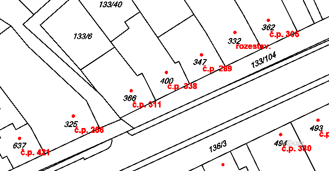 Bořetice 338 na parcele st. 400 v KÚ Bořetice u Hustopečí, Katastrální mapa