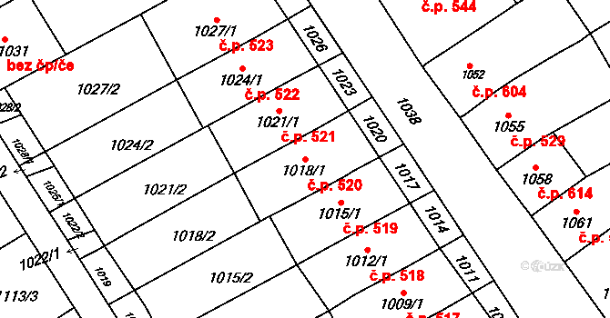 Šitbořice 520 na parcele st. 1018/1 v KÚ Šitbořice, Katastrální mapa