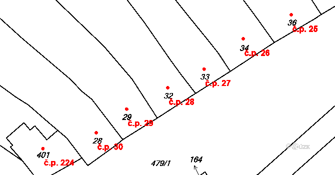 Trávník 28, Kroměříž na parcele st. 32 v KÚ Trávník, Katastrální mapa