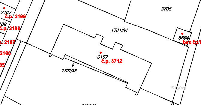 Kroměříž 3712 na parcele st. 6157 v KÚ Kroměříž, Katastrální mapa