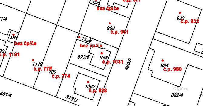 Bystřice pod Hostýnem 1031 na parcele st. 1093 v KÚ Bystřice pod Hostýnem, Katastrální mapa