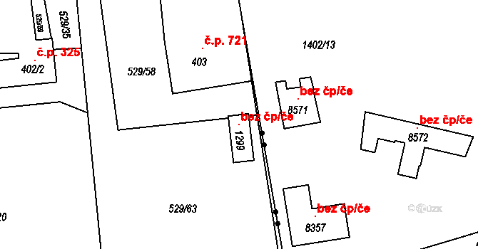 Zlín 103716611 na parcele st. 1299 v KÚ Prštné, Katastrální mapa