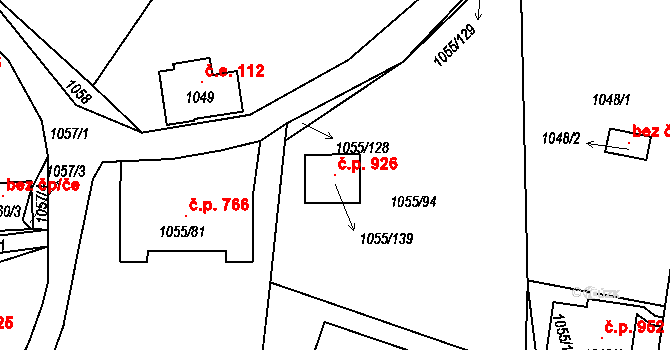 Rychnov u Jablonce nad Nisou 926 na parcele st. 1055/139 v KÚ Rychnov u Jablonce nad Nisou, Katastrální mapa