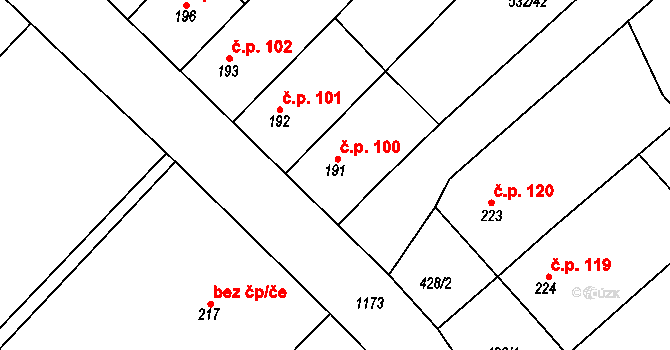 Laškov 100 na parcele st. 191 v KÚ Laškov, Katastrální mapa