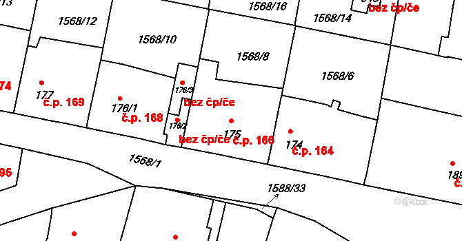 Hluboké Mašůvky 166 na parcele st. 175 v KÚ Hluboké Mašůvky, Katastrální mapa