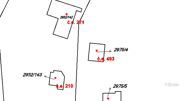 Lančov 493 na parcele st. 2975/4 v KÚ Lančov, Katastrální mapa