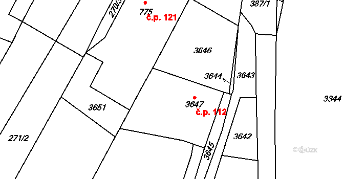 Těšetice 112 na parcele st. 3647 v KÚ Těšetice u Znojma, Katastrální mapa