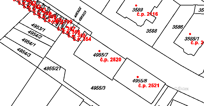 Znojmo 2520 na parcele st. 4955/7 v KÚ Znojmo-město, Katastrální mapa