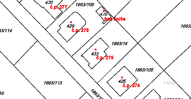 Chotusice 275 na parcele st. 433 v KÚ Chotusice, Katastrální mapa