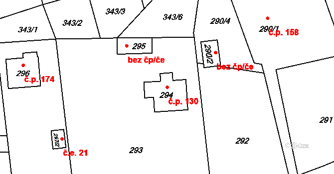 Černé Budy 130, Sázava na parcele st. 294 v KÚ Černé Budy, Katastrální mapa