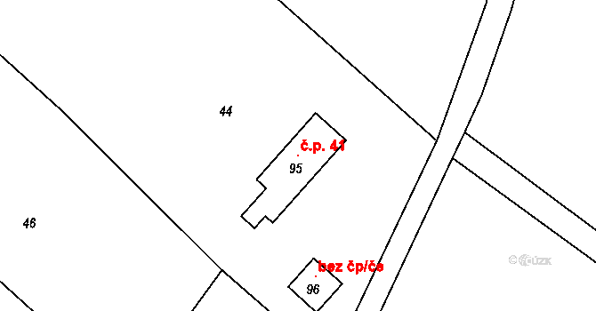 Kotelice 41, Třebušín na parcele st. 95 v KÚ Kotelice, Katastrální mapa