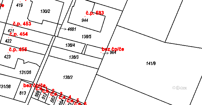 Lenešice 118557611 na parcele st. 964 v KÚ Lenešice, Katastrální mapa