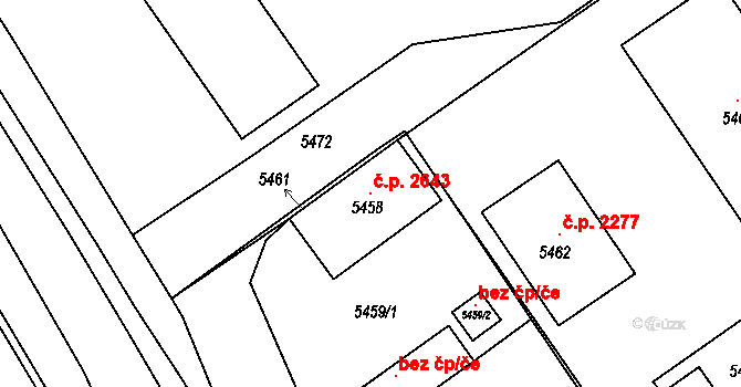 Žďár nad Sázavou 1 2643, Žďár nad Sázavou na parcele st. 5458 v KÚ Město Žďár, Katastrální mapa