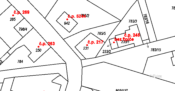 Kokonín 217, Jablonec nad Nisou na parcele st. 231 v KÚ Kokonín, Katastrální mapa
