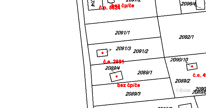 Jihlava 2981 na parcele st. 2091/3 v KÚ Jihlava, Katastrální mapa