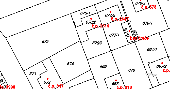 Jihlava 3586 na parcele st. 676/3 v KÚ Jihlava, Katastrální mapa