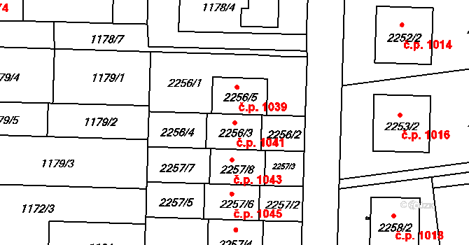 Lyžbice 1041, Třinec na parcele st. 2256/3 v KÚ Lyžbice, Katastrální mapa
